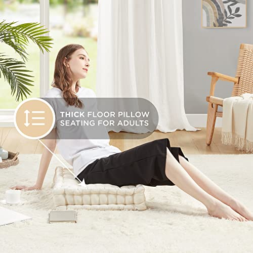 Inna Meditation Floor Pillow, Large Pillows Seating For Adults, Tufted Thick Chenille Cushion For Yoga Living Room Sitting, Ivory, 20X20 Inch #TOP3