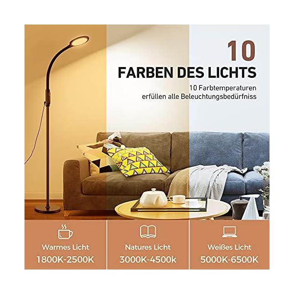 Stehlampe Dimmbar 18W mit 10 Helligkeiten & 10 Farben, Höhenverstellbare Stehleuchte mit Fernbedienung und Touch… – Bild 4