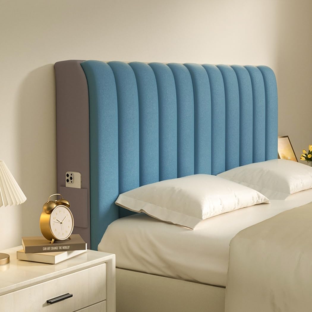 UHVUJDUI Velvet Headboard Cover With Padding,New 2024 Universal Bed Head Cover For Double King Size Bed,Elastic Anti-scratch With Pockets For Metal Frame Bed Wooden Bed (Color : Blue, Size : 150cm)