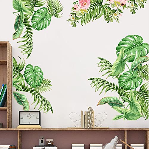Tanlaby Tropische Blätter Wandtattoo Grüne Palmblatt Wandsticker Blume Pflanzen Wandaufkleber für Wohnzimmer Schlafzimmer Büros Sofa Hintergrund Hause Wanddekoration Cover
