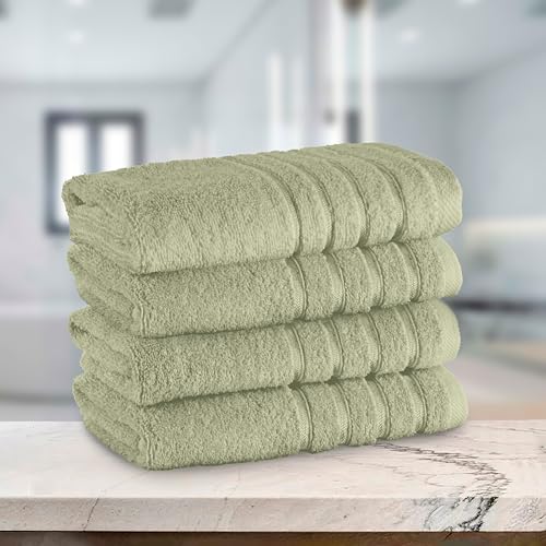 Image of Elegant Comfort 100% Turkish Cotton 4 Lines Viscose Stripe Luxury 4 Pack Hand Towel Set - Ultra Absorbent and Soft 16 x 28 Inch Premium Hotel Spa Quality Towels for Everyday Bath Use, Mint Green