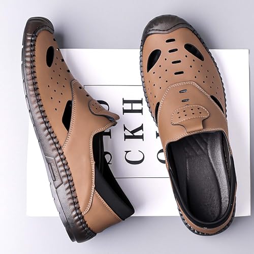 Men's Leather Hollowed Business Sandals Summer Hiking Sports Beach Fisherman Shoes Outdoor Breathable Anti-Slip Loafers Formal Casual Sandals3