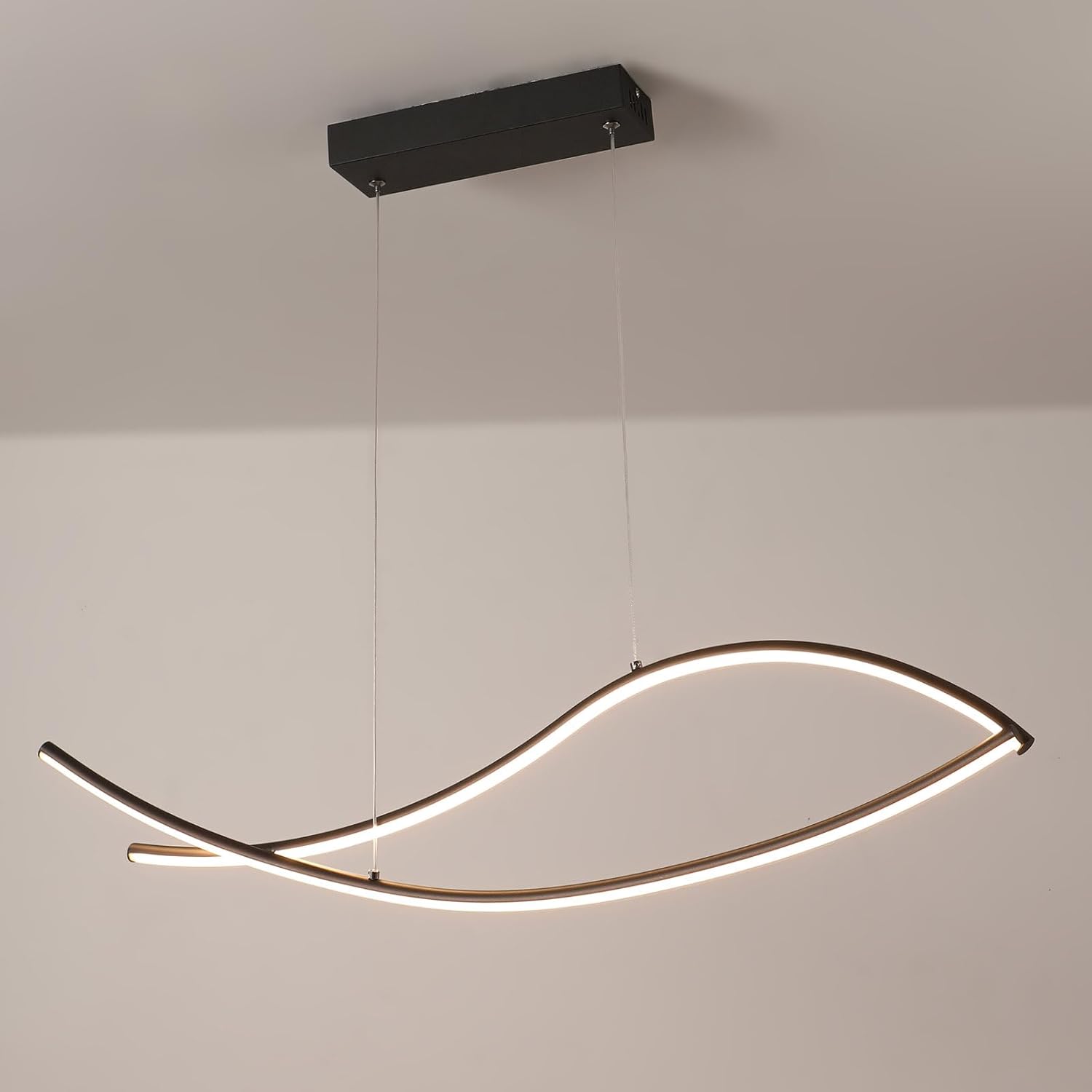 Fish Shape LED Pendant Lights, Modern Island Light Dimmable with Adjustable Color Temperature, Island Light Fixture for Kitchen, Dining Room, Shop (Chrome Plated, 33‘’ one Fish Pendant)