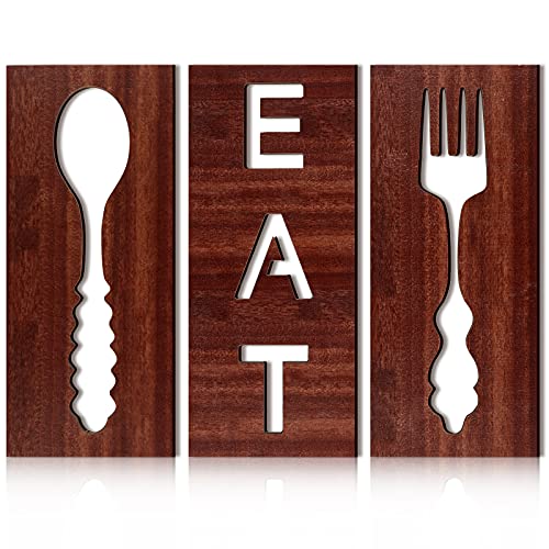 Set of Eat Sign, Fork and Spoon Wall Decor, Rustic Wood Eat Decoration, Cute Eat Letters for Kitchen and Home, Warehouse Wooden Kitchen Decor, Country Wall Art for Dining Room