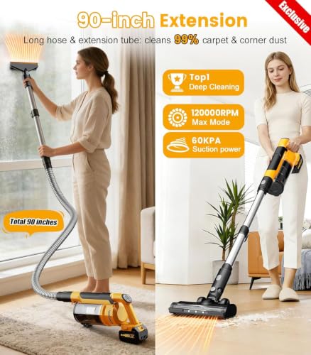 Image of qimedo 8000mAh Cordless Vacuum Cleaner with 2 Batteries, 700W Powerful Suction, 90 Inch Extension Tube & 2L Dust Cup, 7 in 1 Stick Vacuum for Home, Hardwood Floor, Pet Hair, Dorm