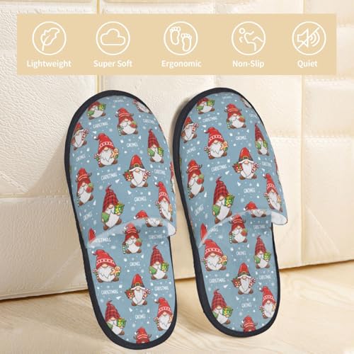 Snowflake Christmas Gnome Print House Slippers For Women And Men,Soft Slippers With Memory Foam,Non-Slip Indoor Home Shoes2