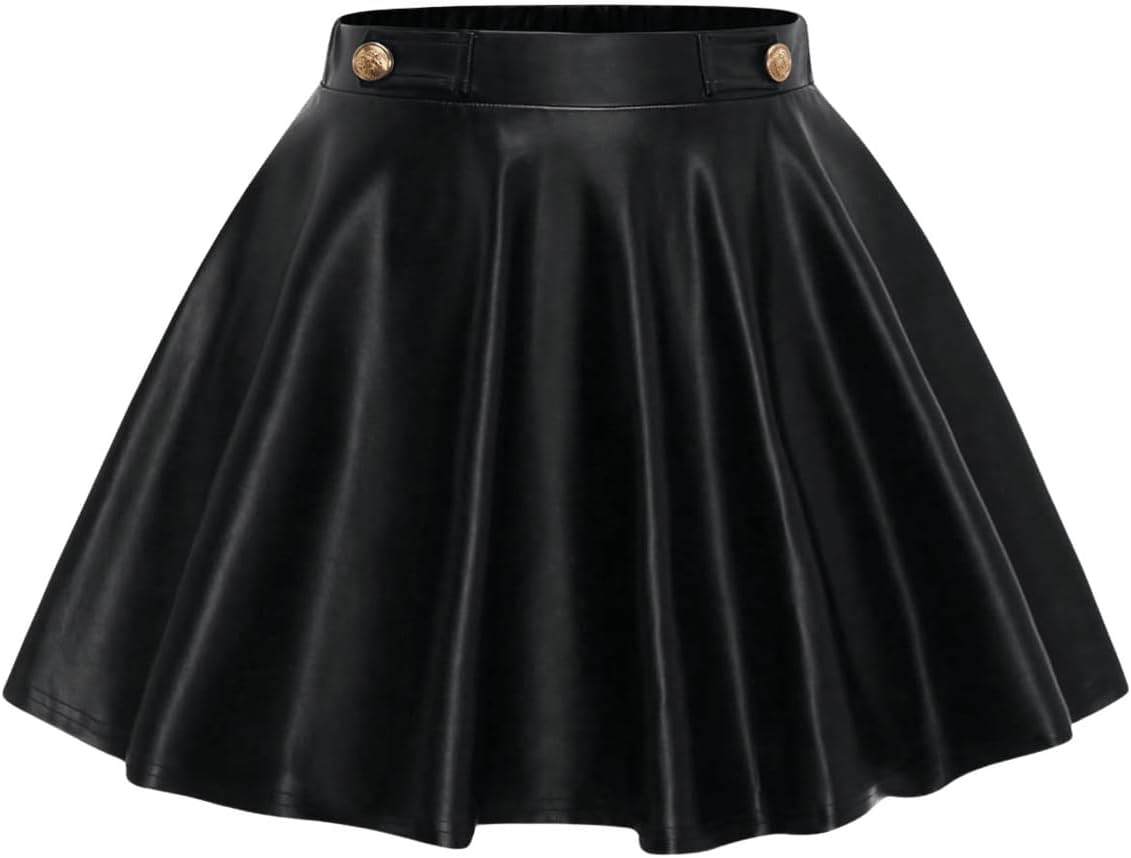 SweatyRocks Girl's Pu Leather Skirt A Line Button Front High Waisted Flared Mini Skirts