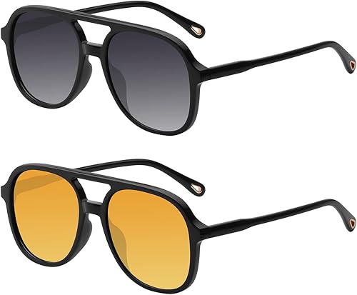 Miniatura 2 de YDAOWKN Gafas de sol estilo aviador cuadradas retro para mujer y hombre, estilo vintage de los años 70, lentes de sol de doble puente