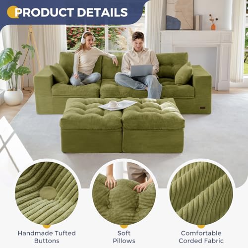 Image of MAXYOYO 104 inch U Shaped Modular Sectional Sofa with 2 Ottomans, Cloud Boneless Couch with Layered Cushion, Flexible Module Combination Sofa for Living Room, No Assembly Required, Green