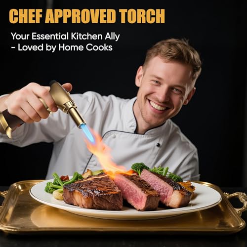 Image of KOACKL Dual Flame Butane Torch Lighter, Refillable Kitchen Torch, Adjustable Flame with Ignition Lock Mini Blow Torch for Cooking, Creme Brulee, Soldering, Welding (Butane Gas Not Included)