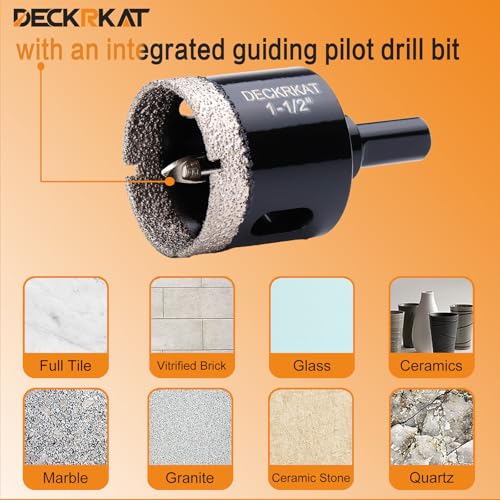 1-1/2 Inch Diamond Hole-Saw Bits with Pilot Drill Bit - 2pc 1-1/2\" Diamond Tipped Tile Hole Saws with Guiding Bit Accurate Drilling for Porcelain Tile Ceramic Pottery Granite Stone Glass Bottles 38mm