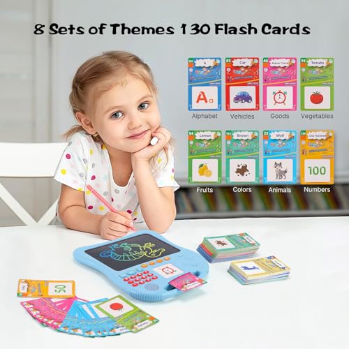Kids Educational Learning Toys with Math Games,Talking Flash Cards and Writing Drawing Tablet, Speech Therapy Autism Sensory Toys Gifts for Toddler Preschool Activities Boys Girls Ages 3-10 (Blue) - Image 3