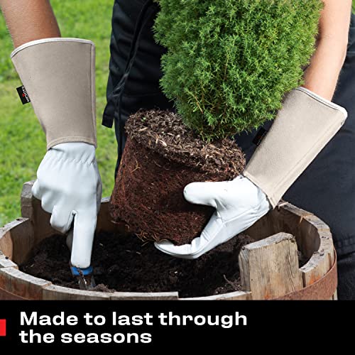 Nocry Long Leather Gardening Gloves For Women And Men; Near Thorn Proof For Cactus, Rose And Blackberry Pruning, General Yard Work And Garden Gloves; Reinforced Palms And Fingertips; Beige; Large #TOP6
