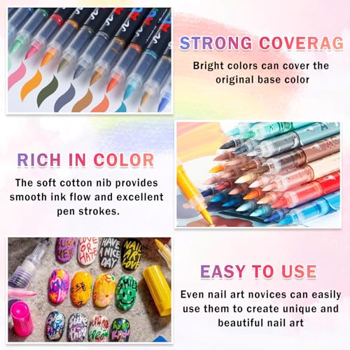 Image of IONSGAKO Nail Art Pens Set, Dual-head Dual-color Nail Polish Pens