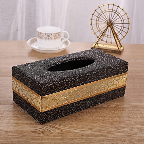 J&W 7-Seven Tissue Box Cover Rectangular,4 colors Tissue Box Cover,Rectangle Box Cover for Car,Night Stands, Desks and Tables (Black)