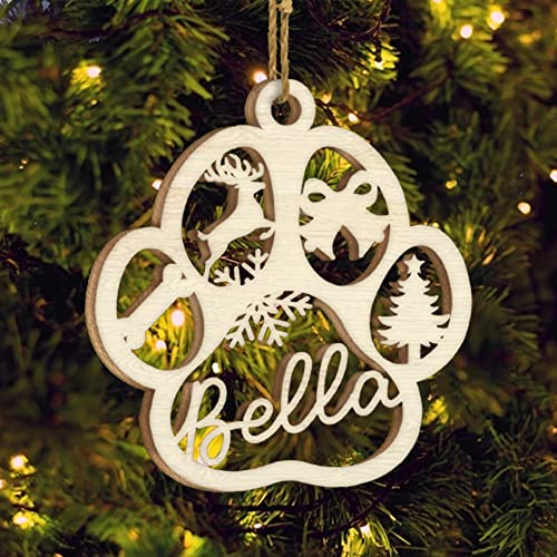 ROSI Christmas Dog Paw Wood Ornaments Personalized Dog Cat Ornaments Your Dog's Name on a Custom Dog Paw Hanging Decor Xmas Christmas Tree Decoration for Dog Cat Owners (Style 7 Christma Dog Paw)