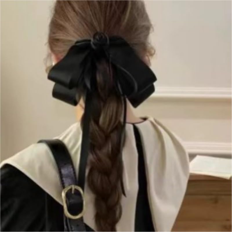Retro Black Camellia Ribbon Hair Accessory Updo Fabric Headwear image 5