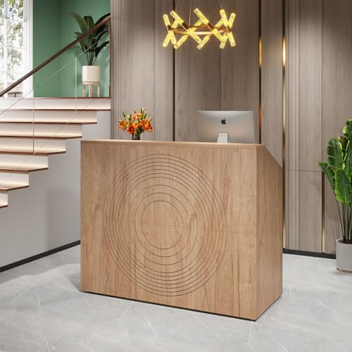 image for LITTLE TREE 47-Inch Reception Desk with Counter, Oak Front Desk Recept