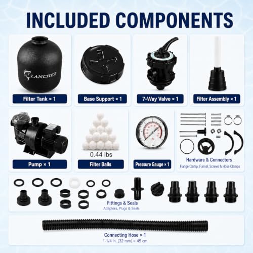 Image of LANCHEZ Sand Filter with Pool Pump, Above Ground Pool Pump, 7-Way Valve Sand Filter Pump System, 16 inch(4,900GPH)