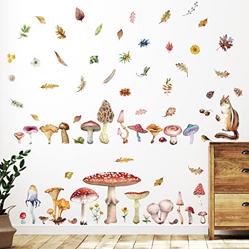 200 Pieces Watercolor Mushroom Wall Decals Woodland Mushroom Decals For Walls Aesthetic Mushroom Stickers Colorful Mushroom Kitchen Decor Fall Leaf Wall Stickers For Baby Kids Girls Bedroom Nursery #TOP9