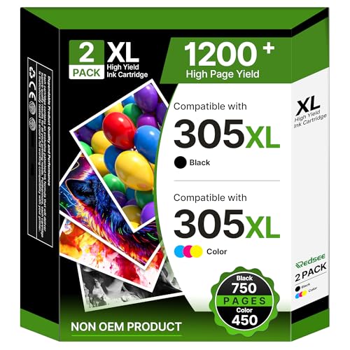Redsee 305XL Ink Cartridges Replacement for HP 305 Ink Cartridges Black and Colour 305xl for HP Deskjet 2810e 2800e 2820e 2700 2710e Envy 6000 6020e 6032e(2 Pack)