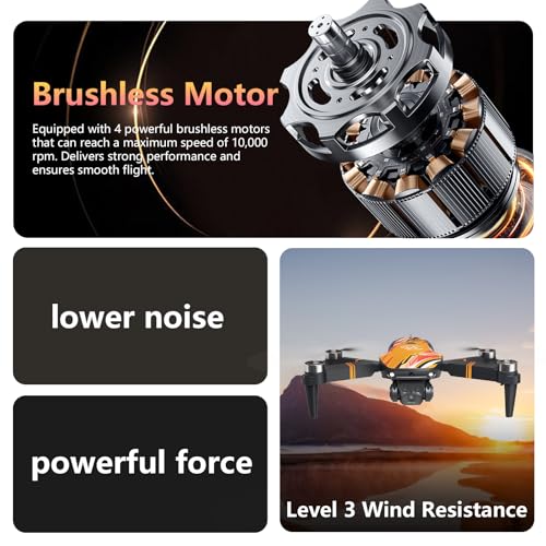 TT19 Foldable 1080P Drone with Camera for Adults, 270° Obstacle Avoidance, Brushless Motor Drones RC Quadcopter with Optical Flow Positioning, Level 3 Wind Resistance, Altitude Hold, Orange - Image 5