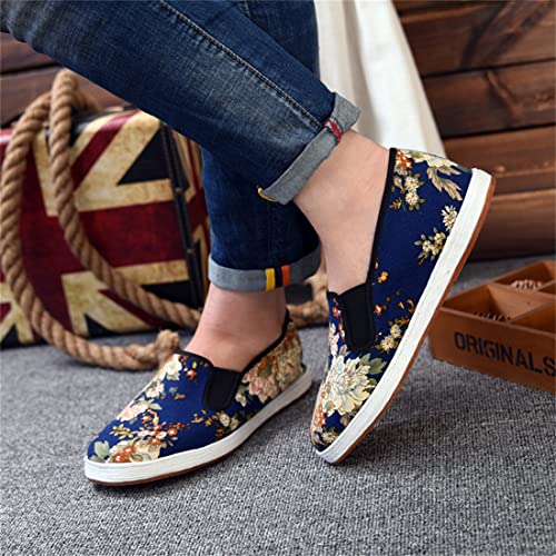 Chinese Traditional Old Beijing Handmade Melaleuca Sole Flower Cloth Shoes,Men's Fashion Pattern Casual Cloth Shoes,Blue,10.52