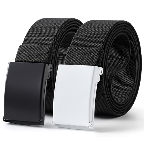 Image of Mile High Life Stretch Canvas Belt for Men, Golf Casual Elastic Web Belt, Top Military Buckle, Adjustable Cut to Fit
