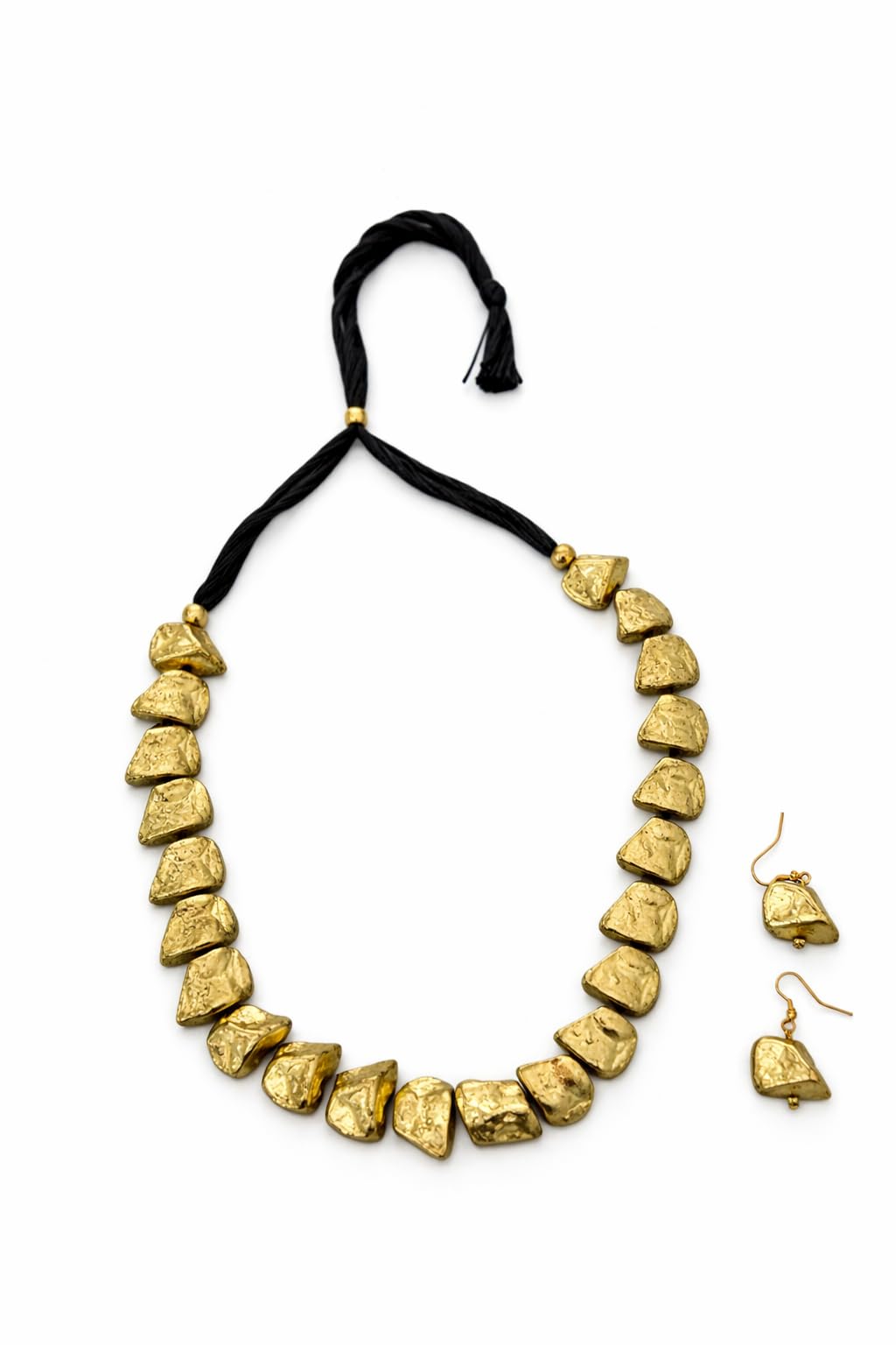 jewels by araina Oxidised Jewellery Gold Tone Tribal Drop Shape Statement Necklace Set with Earrings-picture-12