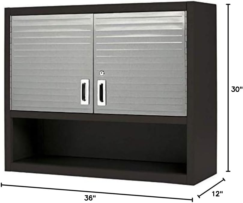 Seville Classics UltraHD Steel Rolling Lockable Storage Wall Cabinet Locker w/Adjustable Shelves for Garage, Warehouse, Office, Classroom, 36" W x 12" D x 30" H, Satin Graphite