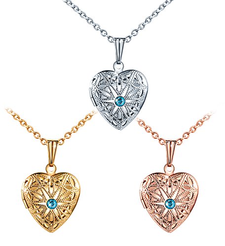 Collier Cœur Médaillon Photo MicLee Zircon Bleu Boîte Cadeau