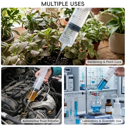 Image of 2pcs 200ml Large Plastic Syringes with 2pcs 47in Tubing and Luer Tips | Individually Sterile Packed,for Measuring,Feeding,Refilling,Watering, Filtration and Laboratory Applications without Needles