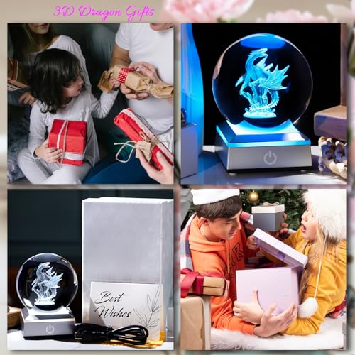 Image of Ornalrist 3D Dragon Crystal Sphere Gifts for Women Men Kids with Colorful LED Light Base 3.15 inch, Dragon Night Light for Boy Girl Xmas Cool Dragon Figurines Home Decor