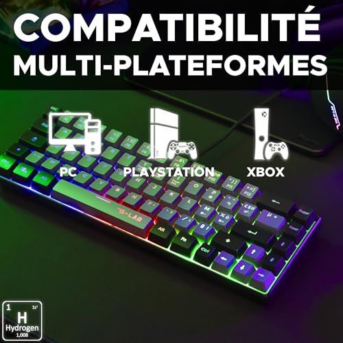 The G-Lab Keyz Hydrogen, tastiera Gamer 60%, tastiera semi-meccanica cablata Azerty, retroilluminazione multicolore, mini tastiera gamer silenziosa, formato compatto TKL - PC/PS5/XBOX- 2023 - Tastiera gaming - Immagine 5