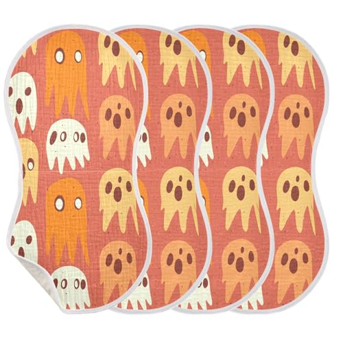 4 Pack Baby Burp Cloths, Soft Absorbent Burping Cloths for Babies, Cotton Milk Spit Up Rags, Large Size for Newborns, Baby Boys and Girls (Orange Whimsical Spirits)3