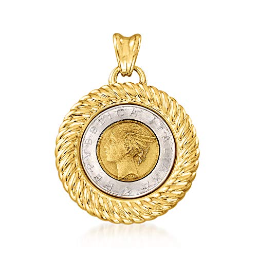 Ross-Simons Italian Andiamo 14kt Yellow Gold Over Resin Genuine 500-Lira Coin Pendant