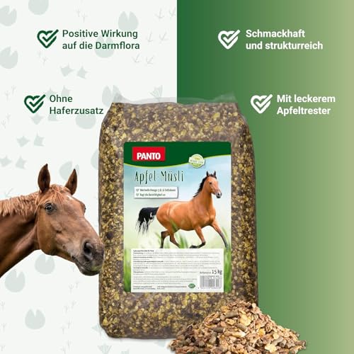 PANTO Pferdefutter Apfelmüsli mit Wisan-Lein 15kg – verdauungsförderndes Pferdemüsli mit Äpfeln und wertvollen Omega-3 & Omega-6 Fettsäuren