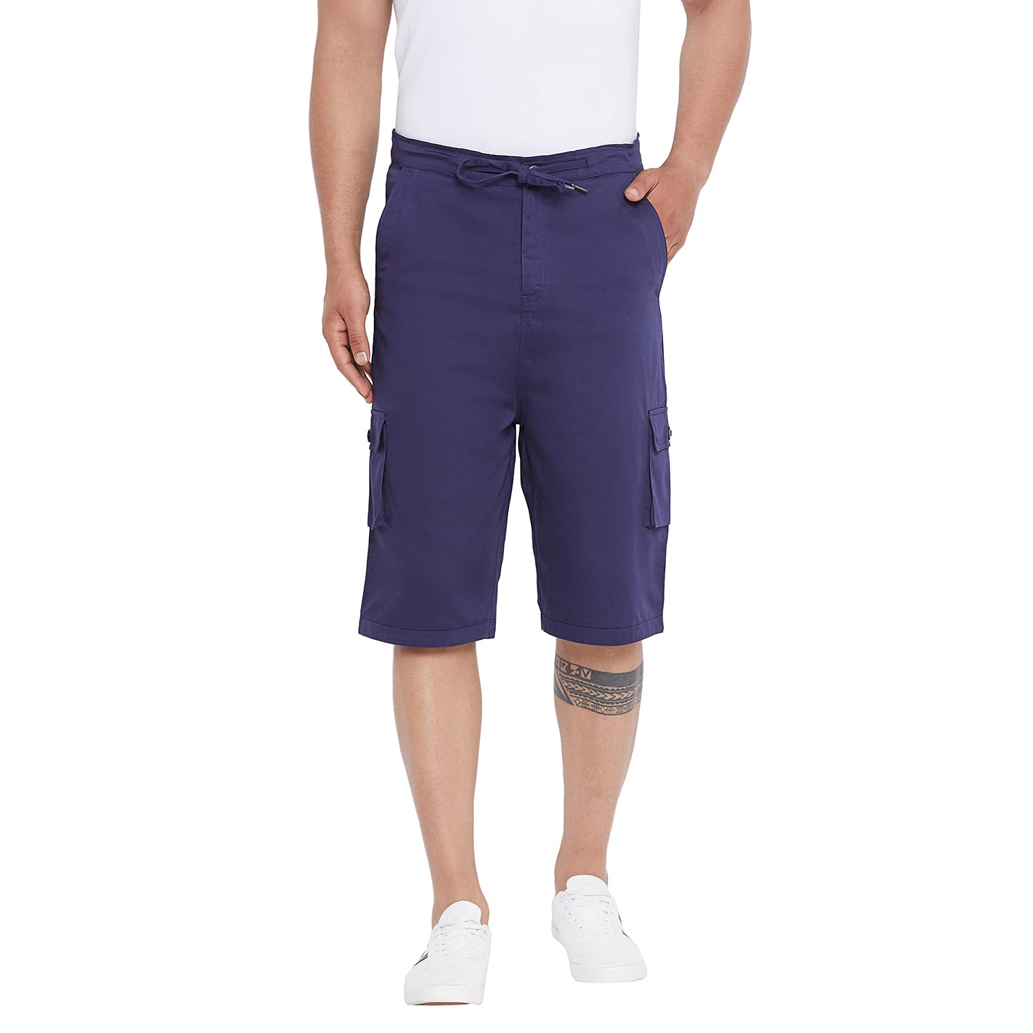 hypernation Blue Color Cotton Twill Men's 3/4Th Shorts(HYPM03281)-picture-33