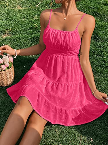 Image of Floerns Women's Swiss Dots Sleeveless Ruched Bust Ruffle Hem Cami Short Dress