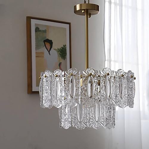 6 Light Vintage Crystal Flush Mount Chandelier Antique Gold Dining Room Ceiling Light Fixture Large Clear Glass Beaded Coastal Pendant Lighting for Farmhouse Living Room Girls Bedroom - Image 3