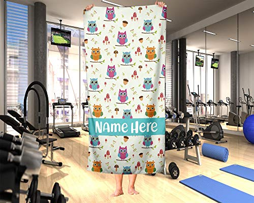 Personalized Colorful Owl Pattern Towel For Kids - Custom Travel Beach Pool And Bath Towels For Adults Toddler Baby Boys Girls #TOP5