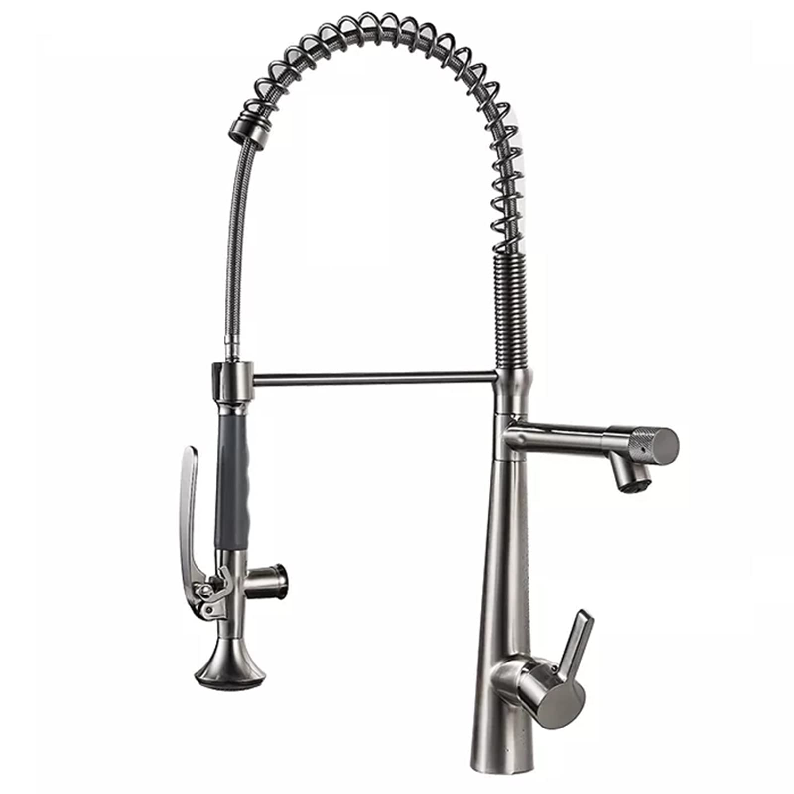 ZYCHSJXA Kitchen Bath Taps Pull Out Faucet Swivel Spring Sink with Down Sprayer, Commercial Solid Brass Single Handle Hot and Cold Water Mixer,Brushed
