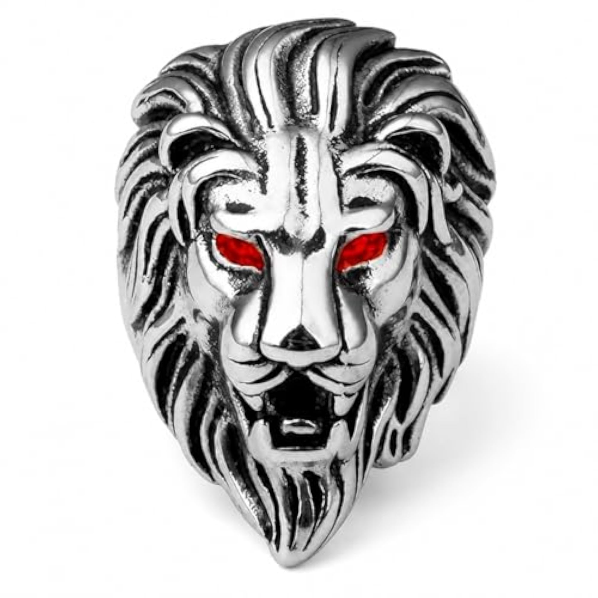 Biker Gold Plated Ruby Red Stone Lion Head Ring, Statement Piece