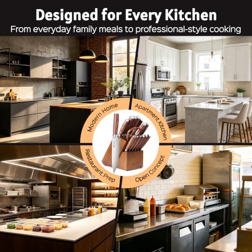 Image of PAUDIN 16-Piece Kitchen Knife Set with Block, Built-in Sharpener, Ultra Sharp 5Cr15Mov Stainless Steel Chef Knives, Natural Wood Handles, Steak Knives, Scissors & Honing Rod, Complete Cutlery Set