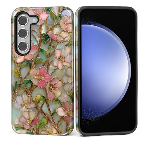 MQJCYB Case for Samsung Galaxy S23 Plus, Hybrid Heavy Duty 2 in 1 Full Body Rugged Shockproof Protection Glossy Case for Samsung Galaxy S23 Plus Wildflower Stained Glass Garden by MQJCYB - Used condition - US$13.41