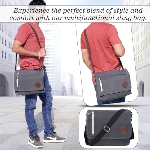Storite Canvas Sling Cross Body Travel Office Business Satchel Messenger One Side Shoulder Bag for Men & Women