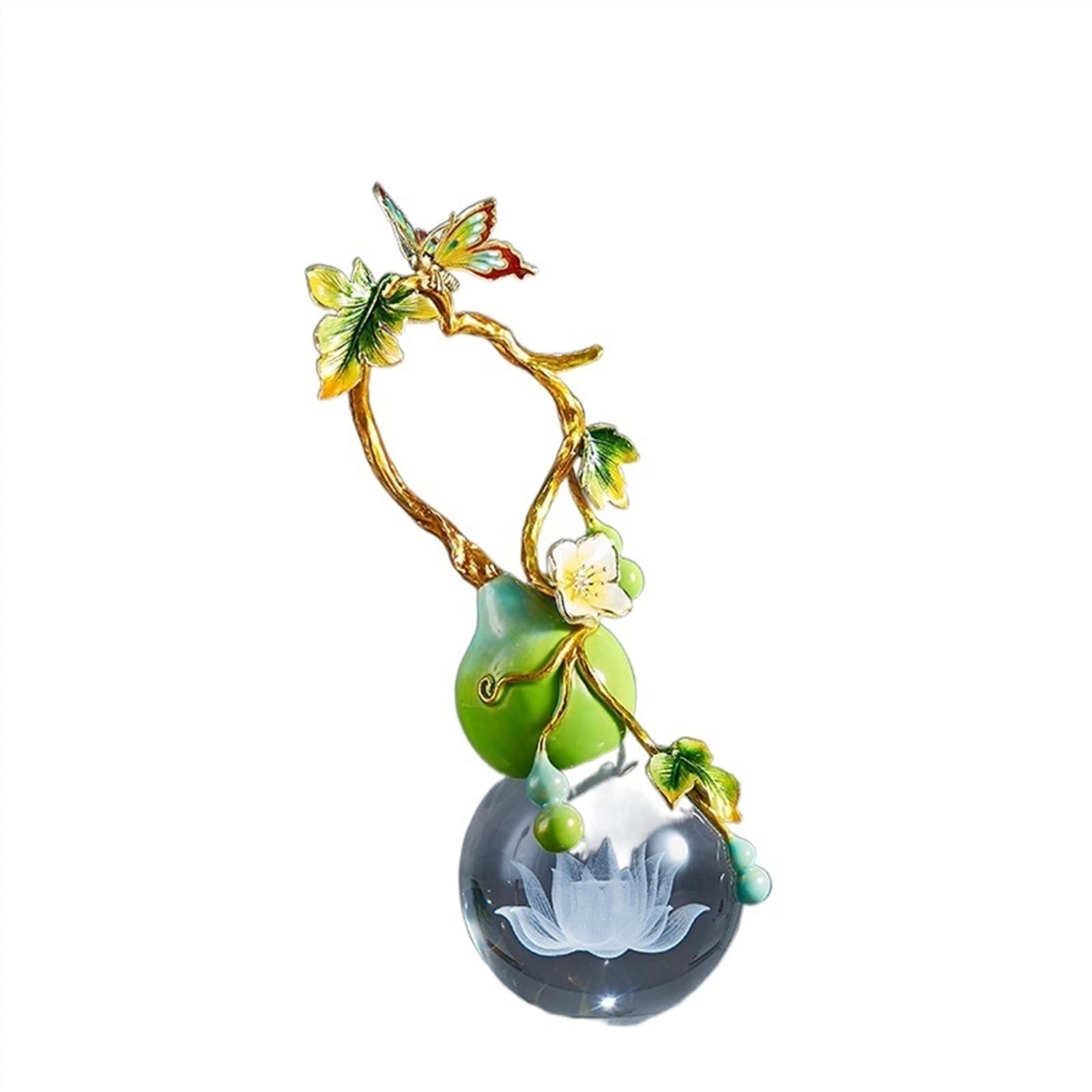 BHGFYXBS Tabletop Figurines Desktop Statue Ornament Crystal Ball Laser Carving Decoration Home Decoration Ornament Bedroom Gourd Shape Decoration Office Knickknacks,Green-S