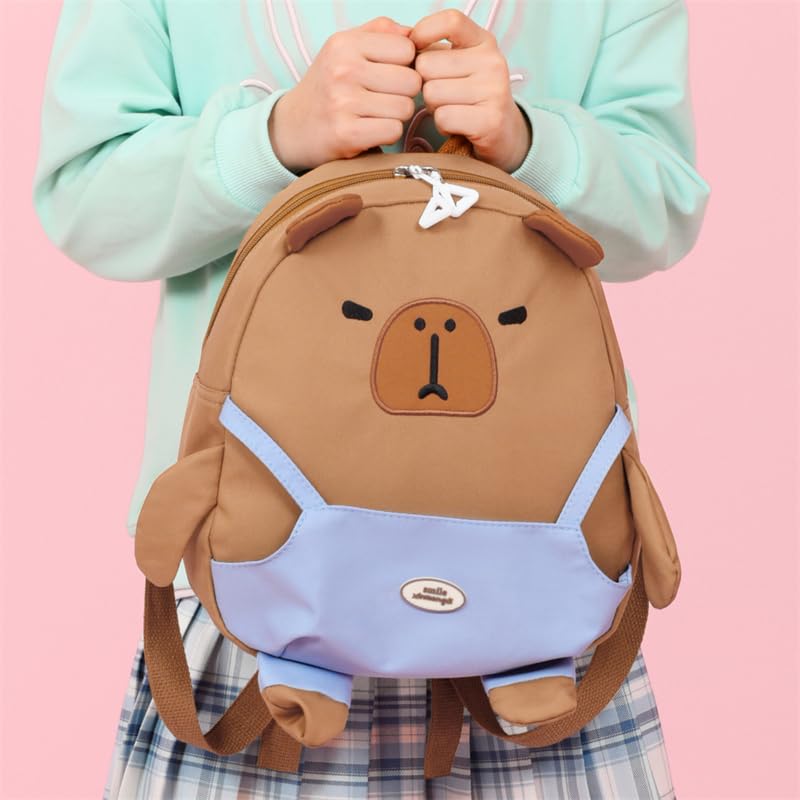 Capybara Cute Zipper Backpack Large Capacity Nylon Bookbag Trip Backpack (Khaki)2