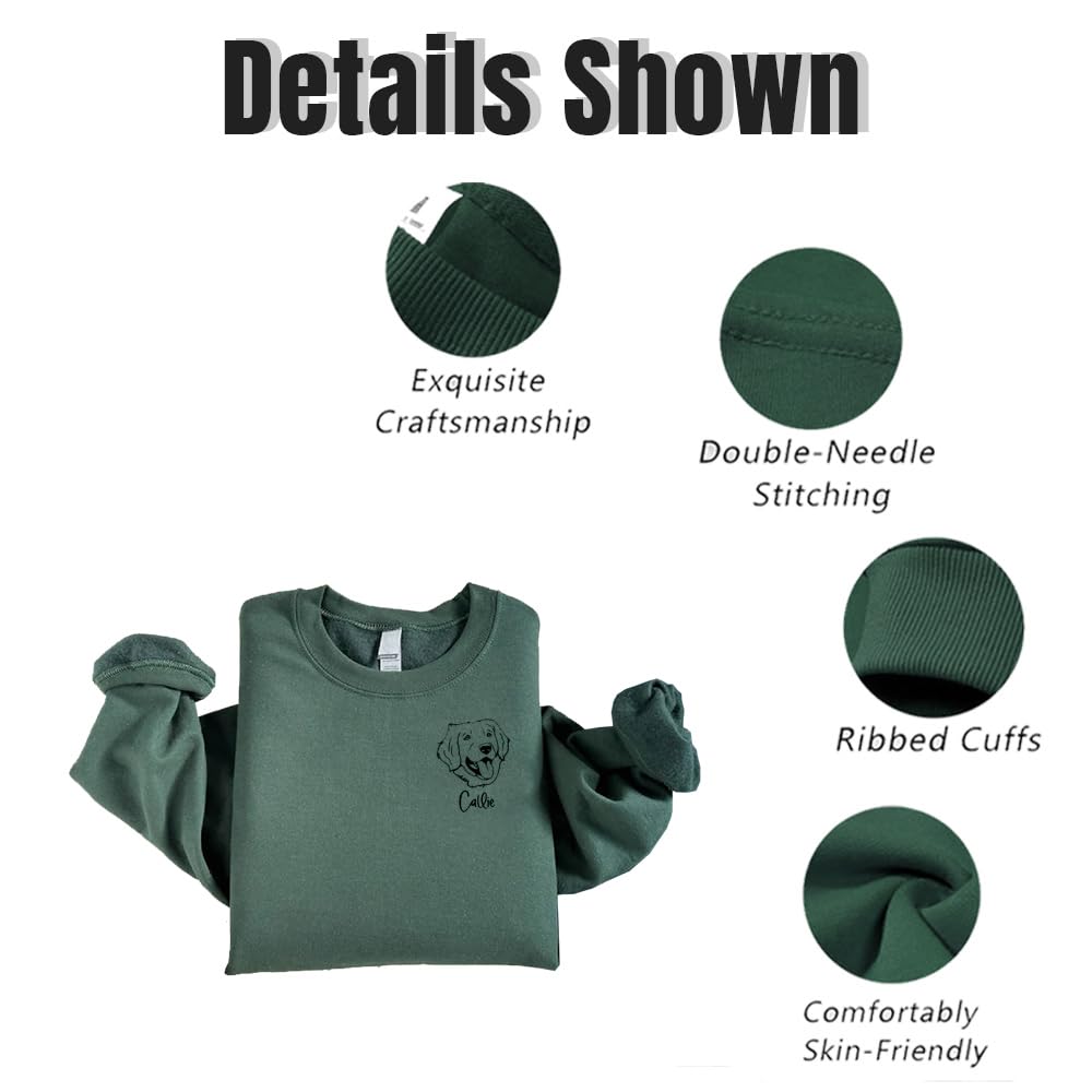 Sudadera con Bordado Personalizado de Cara de Mascota,Sudaderas Personalizadas con Foto de Perro con Nombre o Texto en la Manga,Regalo conmemorativo para Mascotas