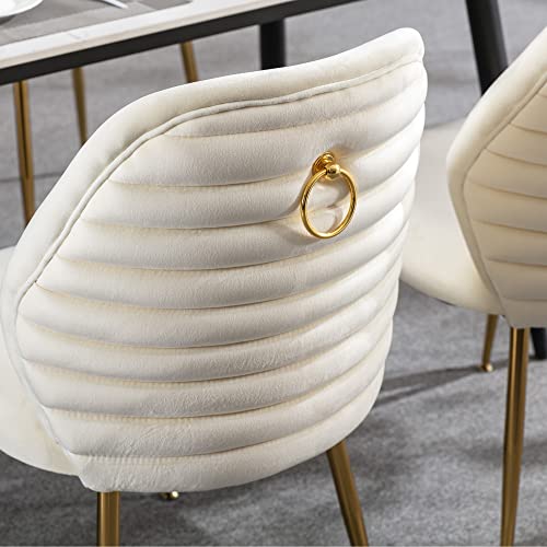 Modern Dining Chairs Set Of 2, Velvet Accent Chair, Living Room Chairs, Upholstered Side Chair With Golden Metal Legs, White Chairs For Dining Room Kitchen Bedroom… #TOP5